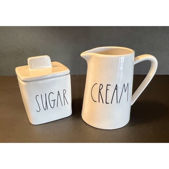 Rae Dunn by Magenta Pitcher "CREAM" and Lidded "SUGAR" LL Coffee Tea EUC - Picture 1 of 8